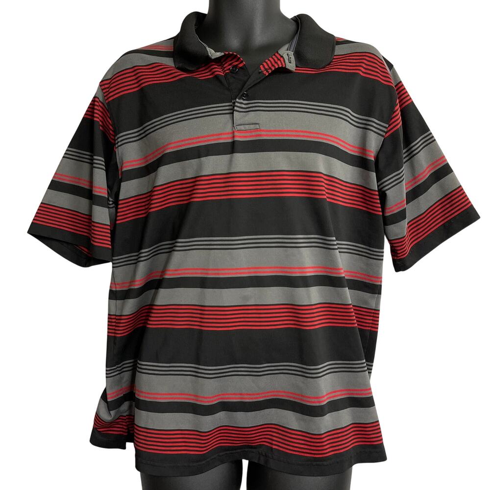 Great Northwest Polo Shirt Men Size L Red Gray Striped Quick Dry Short Sleeve